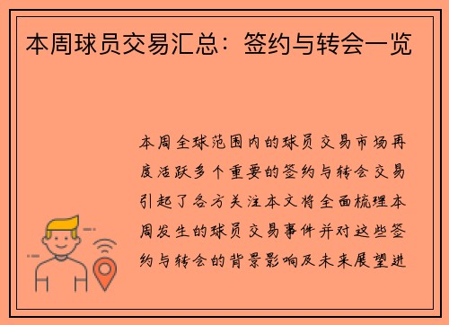 本周球员交易汇总：签约与转会一览